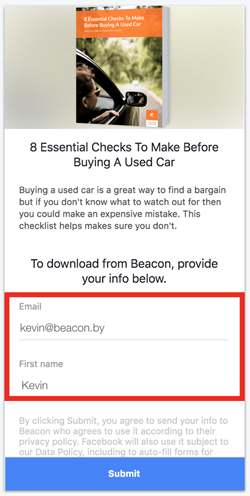 example of a facebook lead ad form